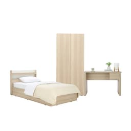 ชุดห้องนอน รุ่นแชมป์ ขนาด 3.5 ฟุต (เตียง, ตู้เสื้อผ้า 2 บาน, โต๊ะทำงาน) - สีไลท์ วู้ด/ขาว
