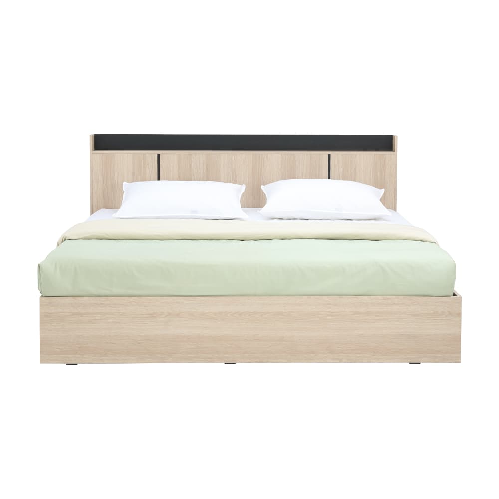 ชุดห้องนอน รุ่นแชมป์ ขนาด 6 ฟุต (เตียง, ตู้เสื้อผ้า, โต๊ะเครื่องแป้งพร้อมสตูล) - สีไลท์ วู้ด/ดำ