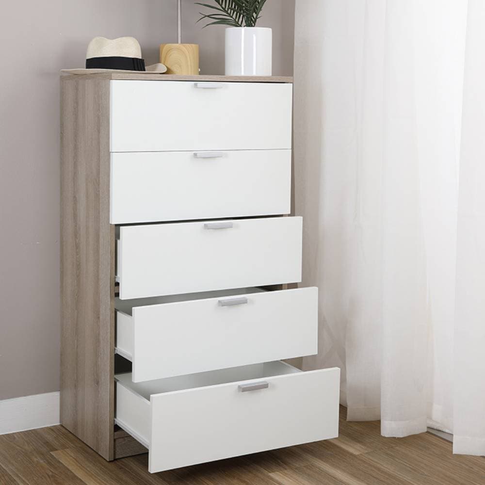 Homehuk ตู้ 5 ลิ้นชัก รุ่นแม็กซ์ - สีธรรมชาติ/ขาว