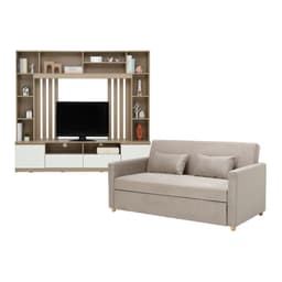 โซฟาเบดผ้า 3 ที่นั่ง และชุดโฮมเอ็นเตอร์เทนเมนท์ ขนาด 200 ซม. รุ่นมิกิ+มินิโอ - สีโทป/ธรรมชาติ